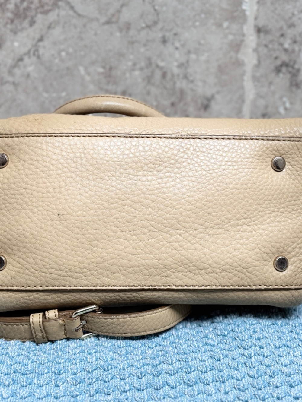 Cole Haan Jade Pebbled Leather Satchel Nude Beige Crossbody Shoulder Bag - Picture 10 of 15